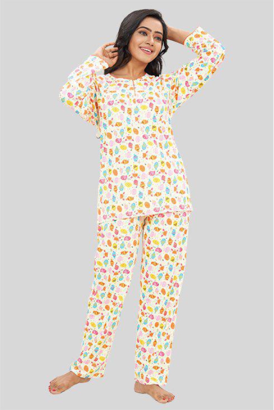 Women Full Sleeves Knit Cotton Pyjama Set-4XL