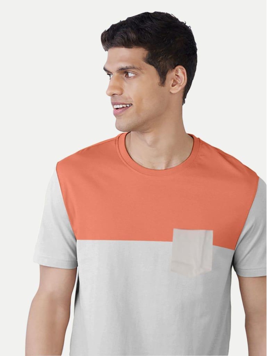 Men Solid Block Beige / Orange Cotton Slim Fit Polo T-shirt