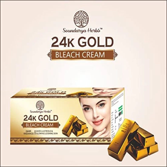 SOUNDARYA HERBS 24 Carat Gold Bleach Cream For All Skin Types | Provides Instant Glow & Lightens Blemishes | Removes Tan & Impurities, 300gm