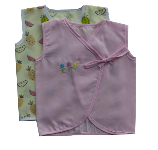 Plain Pink Jhabla & Yellow Fruits Printed Jhabla 2 pc Combo (100% Cotton)