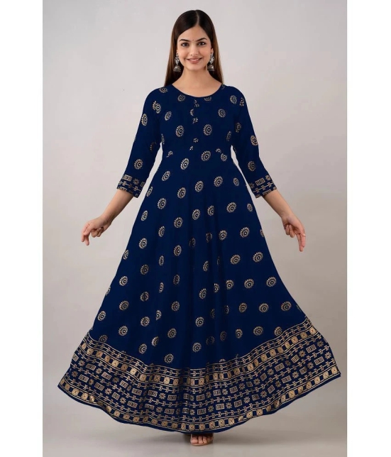 Kapadia - Navy Blue Rayon Womens Anarkali Kurti ( Pack of 1 ) - None