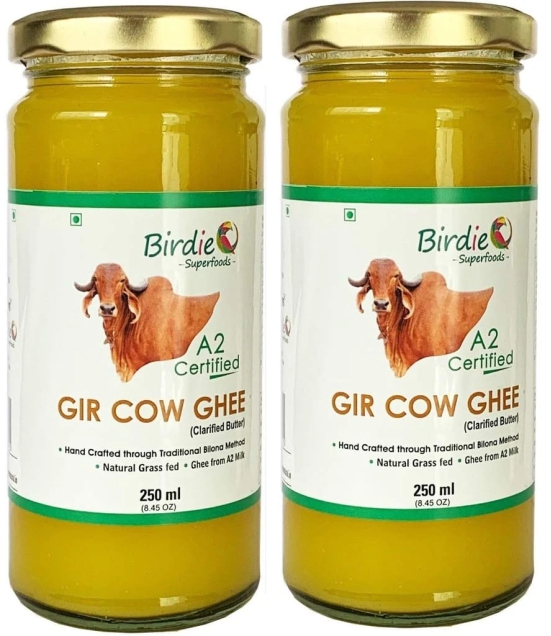 Birdie Superfoods -100% Pure A2 Gir Cow Desi Ghee Through Vedic Bilona Method (Glass Bottle- 250 mlx2 combo )