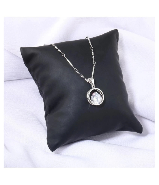 Silver Shine Silver Plated Chain with Solitaire Diamond in Circle Pendant for Women - Silver