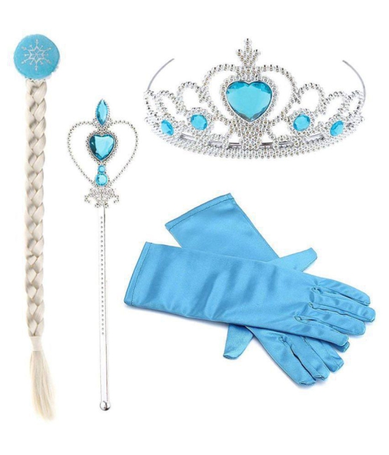 FOK Princess Fairy Dress Set - Head Gear Tiara, Crown, Wand, Gloves, Braid Hair Wig