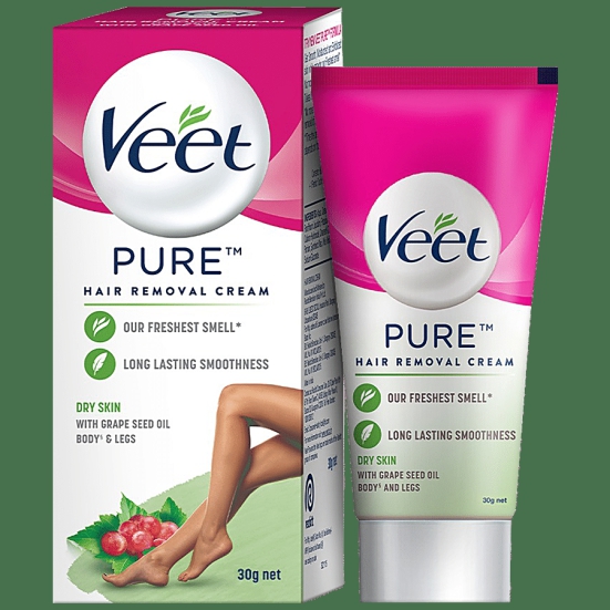 Veet Pure Hair Removal Cream - For Women, With No Ammonia Smell, Dry Skin, 30 G