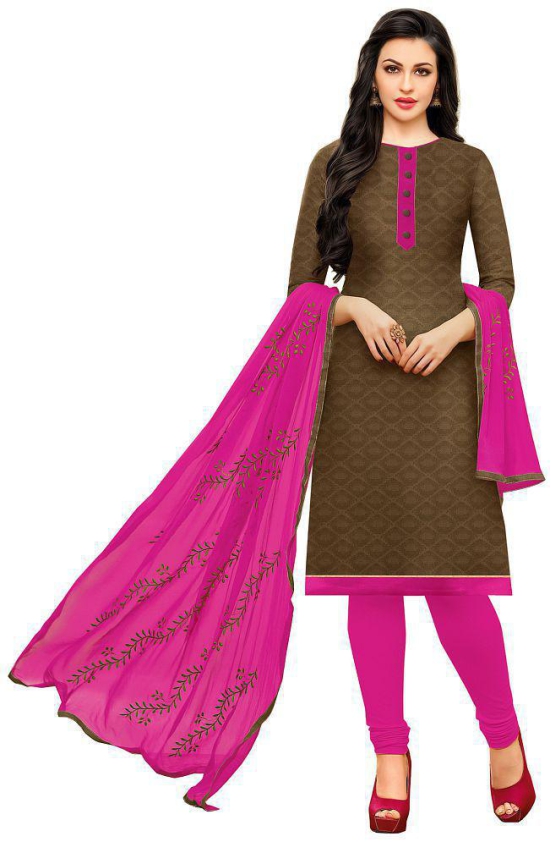 Rajnandini Brown and Pink Jacquard Dress Material