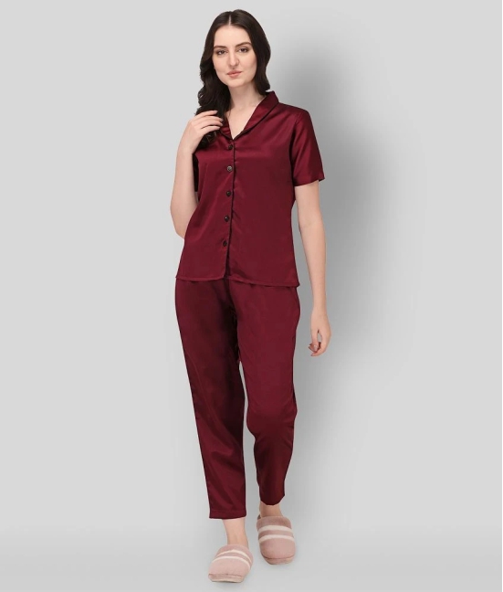 Smarty Pants - Maroon Silk Womens Nightwear Nightsuit Sets ( Pack of 1 ) - S