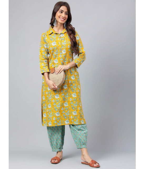 Janasya - Mustard Straight Cotton Women's Stitched Salwar Suit ( Pack of 1 ) - None