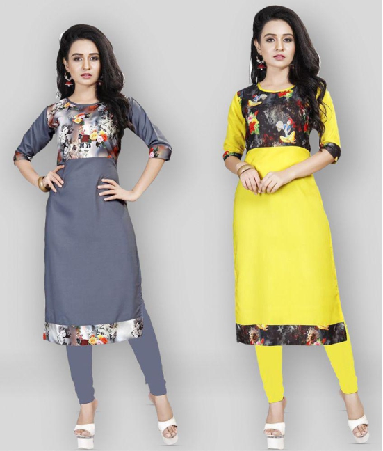 BROTHERS DEAL Yellow Crepe Straight Kurti - Pack of 2 - None