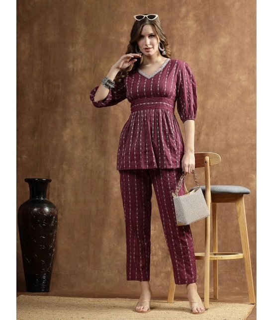 Stylum Wine Self Design Pant Top Set - None