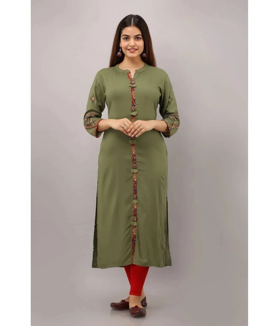 Preksha - Olive Rayon Womens Front Slit Kurti ( Pack of 1 ) - None