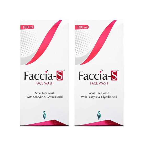 Anti-Acne Faccia-S Face Wash, 5% Aloe Vera, 1% Glycolic Acid, and 2% Salicylic Acid Preventing Breakouts, Acne scars, Aging Signs Restoring Skin Moisturisation 100ml Pack of 2