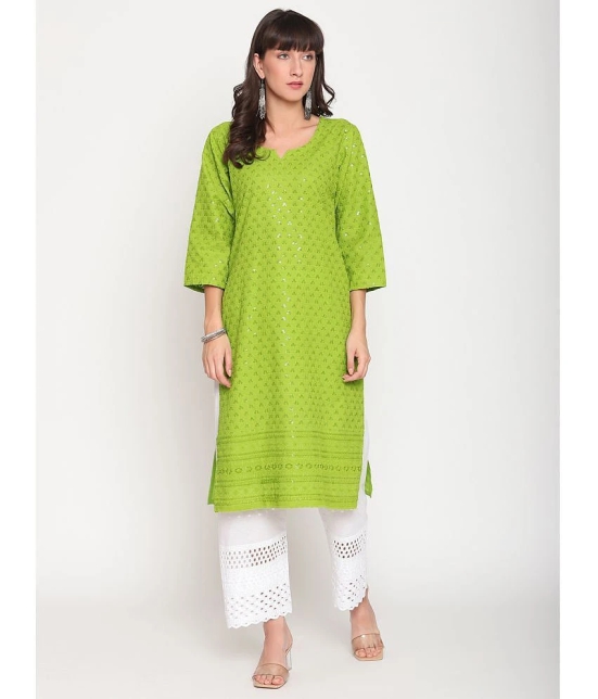 Queenley - Green Cotton Women's Straight Kurti ( Pack of 1 ) - 3XL