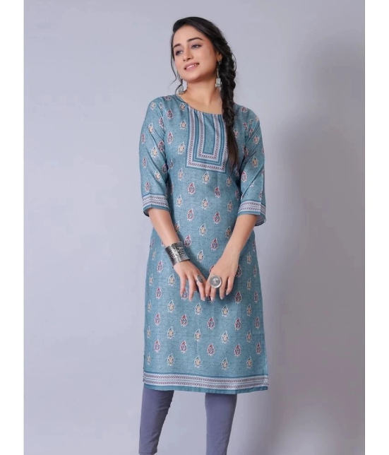 RIAANA Cotton Blend Printed Straight Womens Kurti - Blue ( Pack of 1 ) - None