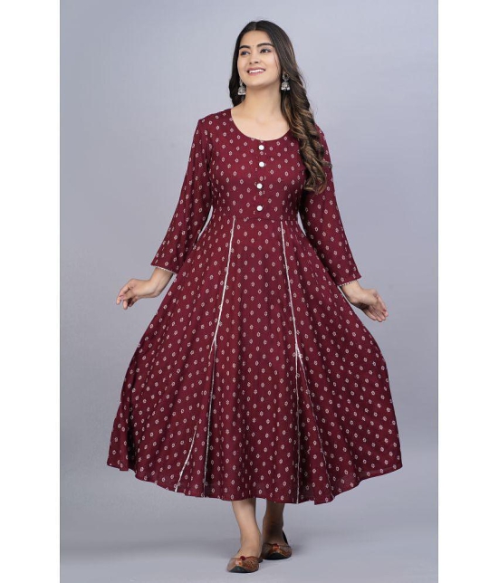 Smien - Maroon Rayon Women's Flared Kurti ( Pack of 1 ) - None