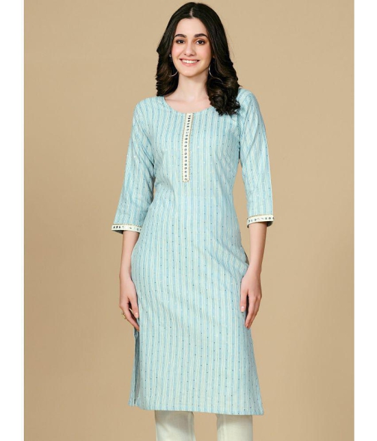 Glomee - Light Blue Cotton Blend Womens Straight Kurti ( Pack of 1 ) - None