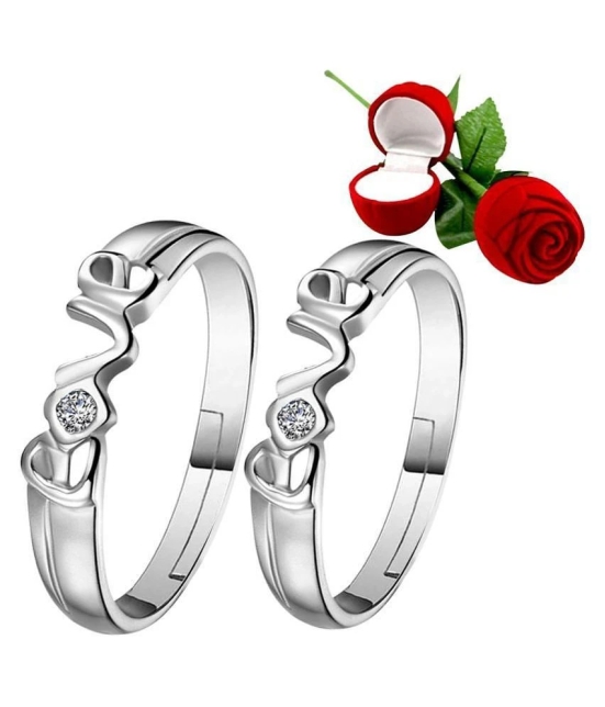 Silver Plated Adjustable Couple Rings Set for lovers Ring with 1 Piece Red Rose Gift Box  for Men and Women - None