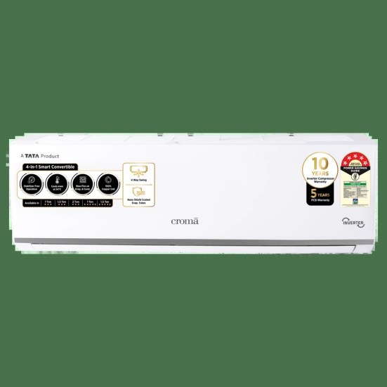 Croma 4 in 1 Convertible 1.5 Ton 5 Star Inverter Split AC with Dust Filter (2024 Model, Copper Condenser)