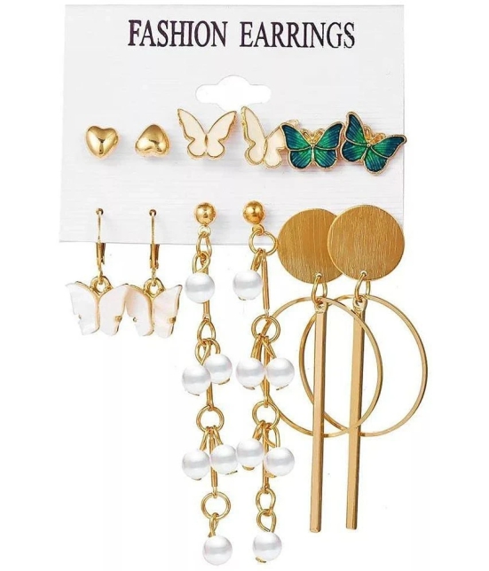 FASHION FRILL - Golden Stud Earrings ( Pack of 6 ) - Golden