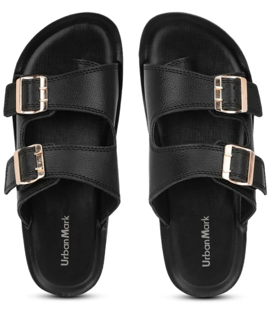 UrbanMark Men Comfortable Cushioned with Side Buckle Strap Thong Flip-Flop - None