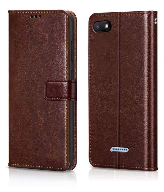 Xiaomi Redmi 6A Flip Cover by NBOX - Brown Viewing Stand and pocket - Brown