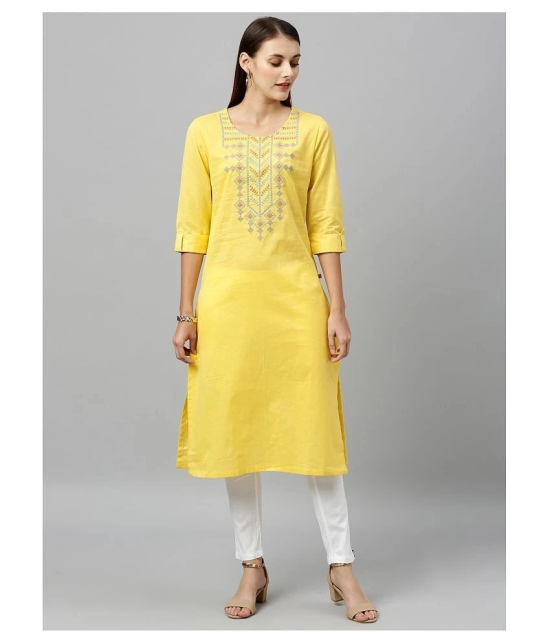 Alena Yellow Cotton Straight Kurti - M