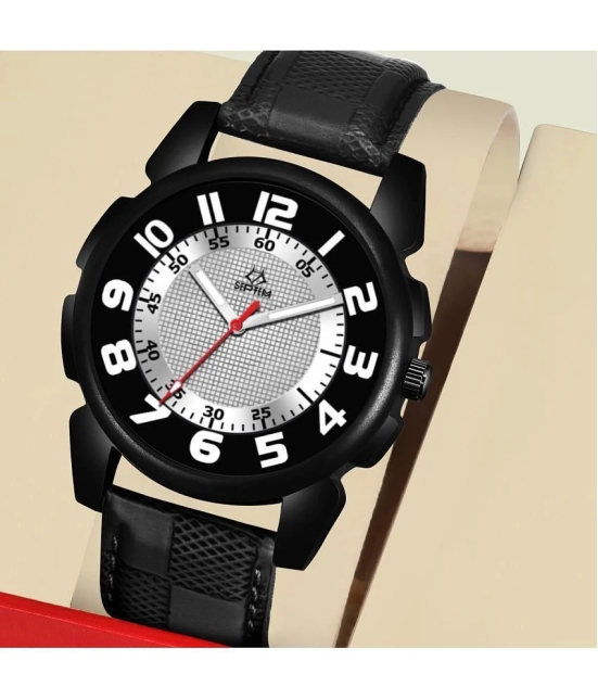 Septem Black Leather Analog Mens Watch