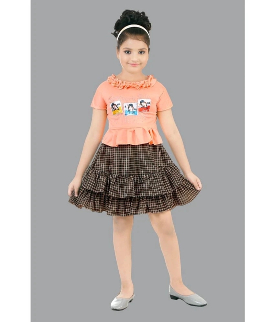 Coxxup Peach Crepe Girls Top With Skirt ( Pack of 1 ) - None