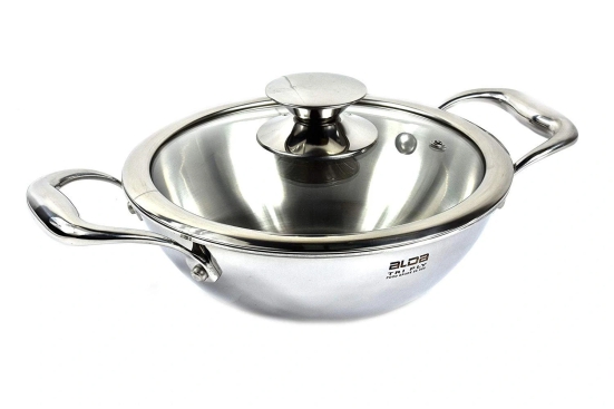 Alda Vitale Tri Ply Stainless Steel Wok Pan + Glass Lid - 28cm  by Mahavir Home Store