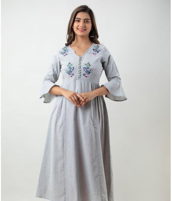 MAUKA - Silver Cotton Women''s Flared Kurti ( Pack of 1 ) - None