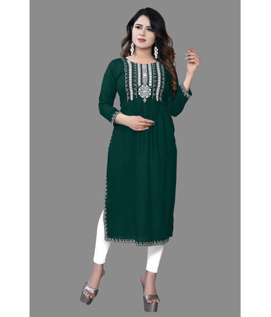 haya fashion - Green Rayon Women's Straight Kurti ( Pack of 1 ) - None