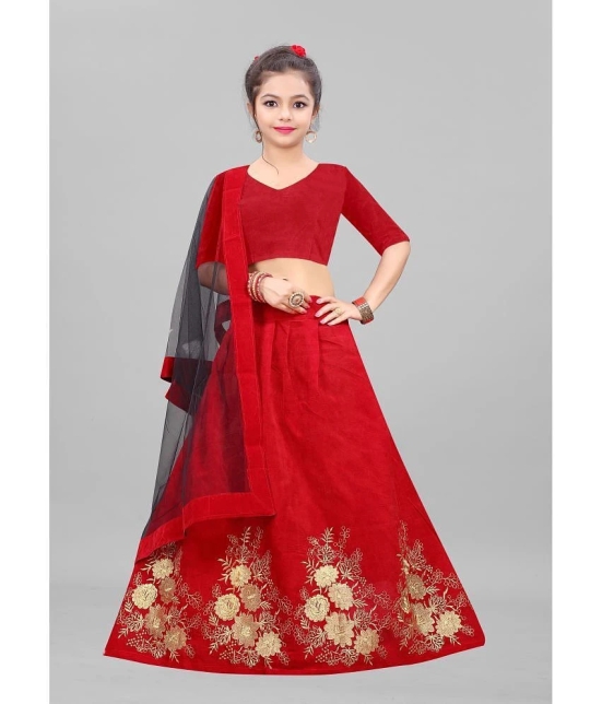 Apnisha - Red Velvet Girls Lehenga Choli Set ( Pack of 1 ) - None