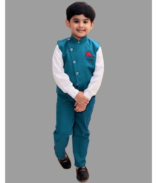 FOURFOLD - Turquoise Cotton Blend Boys Shirt & Pants ( Pack of 1 ) - None