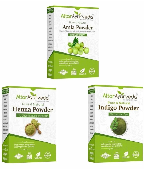 Attar Ayurveda Henna Leaves Powder, Indigo Leaves powder and Amla Powder Combo (650 Grams)