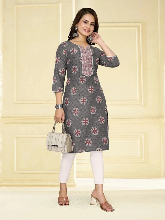 Rangita Women Cotton Dark Grey Printed Knee Length Straight Kurti - None