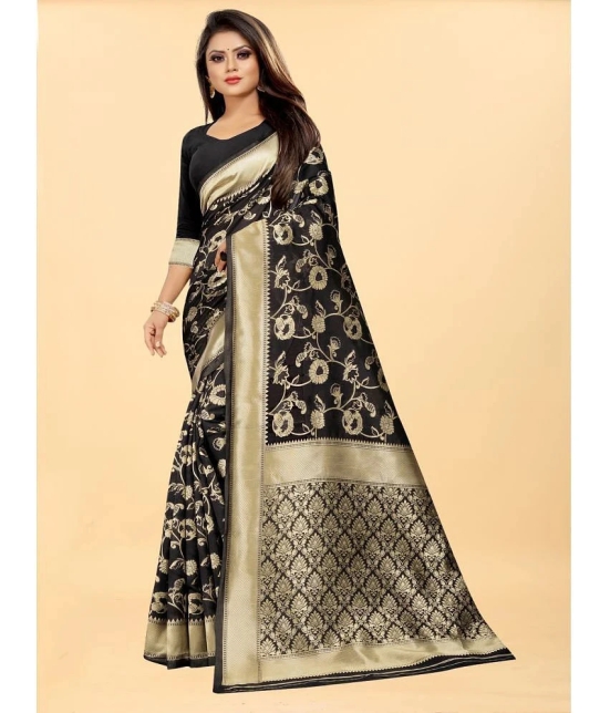 Gazal Fashions - Black Banarasi Silk Saree With Blouse Piece ( Pack of 1 ) - Black