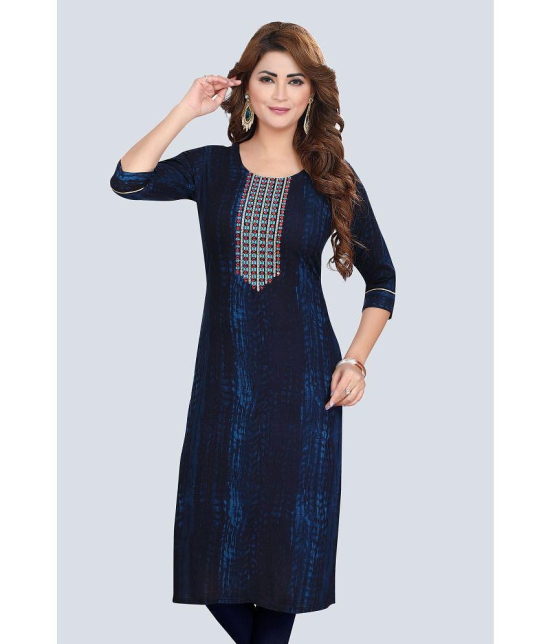 Meher Impex Rayon Embroidered Straight Womens Kurti - Navy Blue ( Pack of 1 ) - None