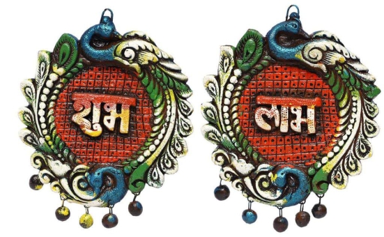 KSI /Shubh Labh Wall hanging Showpiece Terracotta Handmade Door Hanging Wall Hanging Sculptures for Home Decor Artifacts for Door Office & Temple,