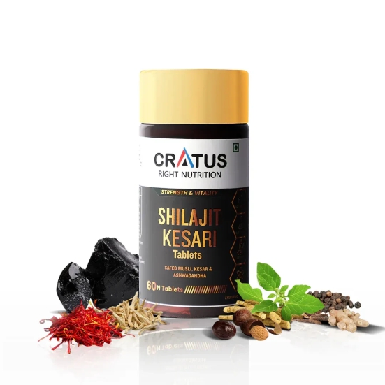 Cratus Right Nutrition- Shilajit Contains Ashwagandha & Safed Musli | Boosts Energy & Overall Wellness for Men & Women | 60 Tablets