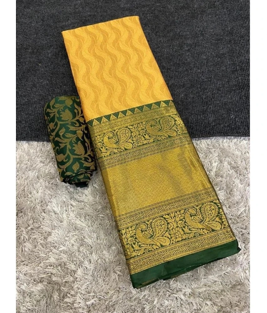 JULEE Cotton Silk Embellished Saree With Blouse Piece - Yellow ( Pack of 1 ) - Yellow