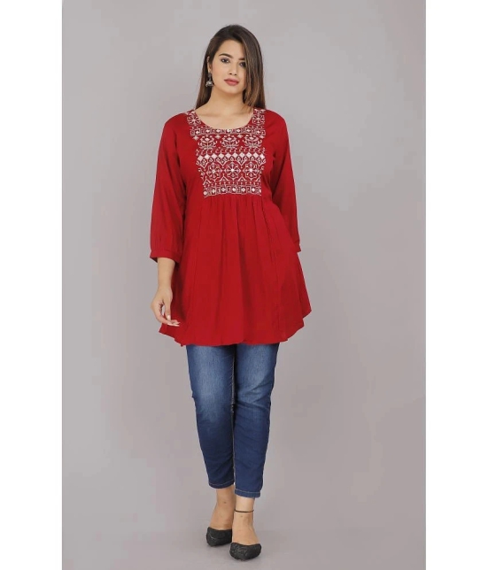 HIGHLIGHT FASHION EXPORT - Red Rayon Womens Flared Kurti ( Pack of 1 ) - None