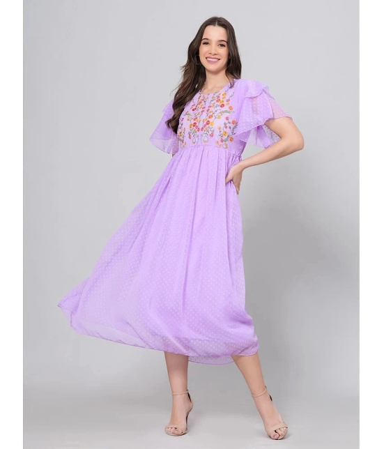 JC4U Crepe Embroidered Midi Womens Fit & Flare Dress - Purple ( Pack of 1 ) - None