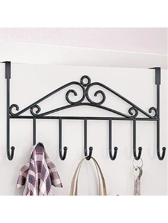 NAMRA  The Door Hanger Rack 7 Hooks Decorative Ognzier Hook Rack Stylish Door Hanger Door Hook Hangers with 7 Hooks,Metal Hanging Rack for Home Office Use - Black (pack of-1)