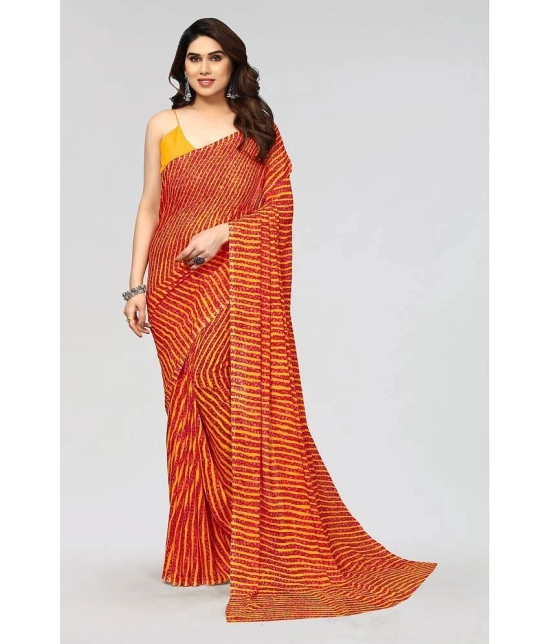 Anand Sarees Georgette Striped Saree Without Blouse Piece - Red ( Pack of 1 ) - Red