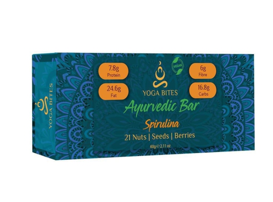 YOGABITES- Ayurveda Bars /Protein Bar /Energy Bar - 21 Nuts , Seeds , Berries with Spirulina-60 ge (Pack of 6)