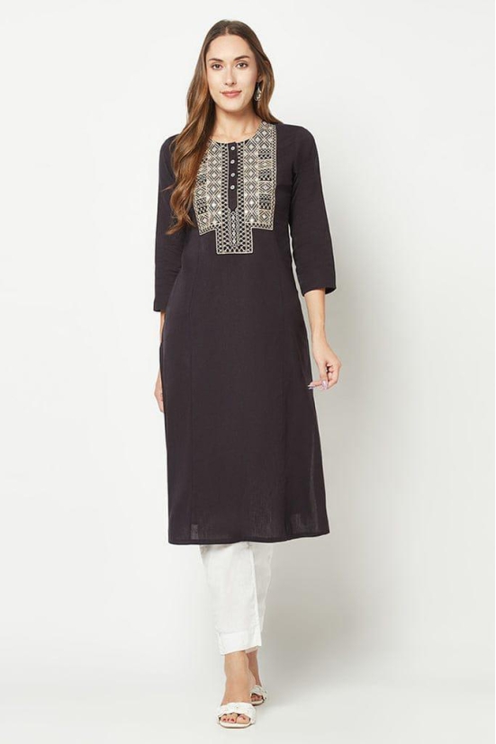 Black Embroidered Straight Kurta