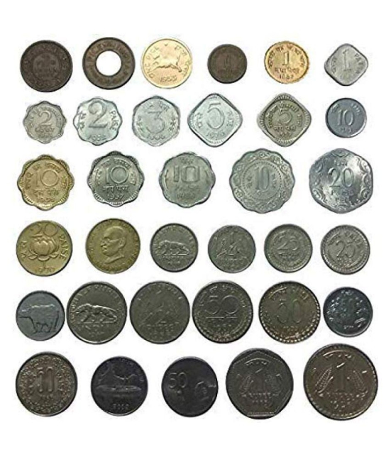 34 Different Indian Coins -  1,2,3,5,10,20,25,50 Paise Set - Used & Good Condition