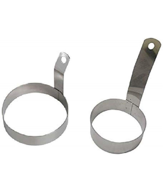 Set of 2 Stainless Steel Round Egg Ring with Handle- 3' inch, 5' inch - Silver