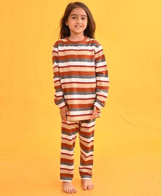 GRINDLE BEIGE STRIPED GIRLS LONG SLEEVES PYJAMA SET - BEIGE-1-2 YEARS / 2N / PURPLE