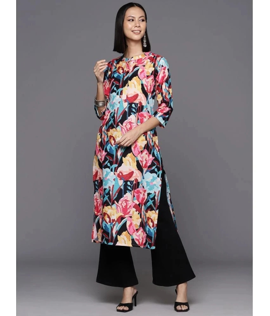 Varanga Viscose Printed Straight Womens Kurti - Black ( Pack of 1 ) - None